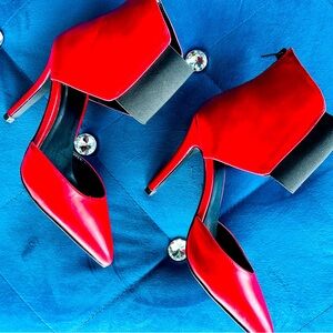 Sexy red ankle strap heels